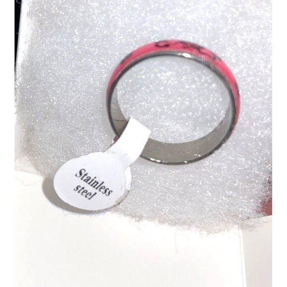 Stainless Steel & Enamel Ring - Hearts-Pink - Size 10 (20mm) - Boxed - Picture 4 of 5